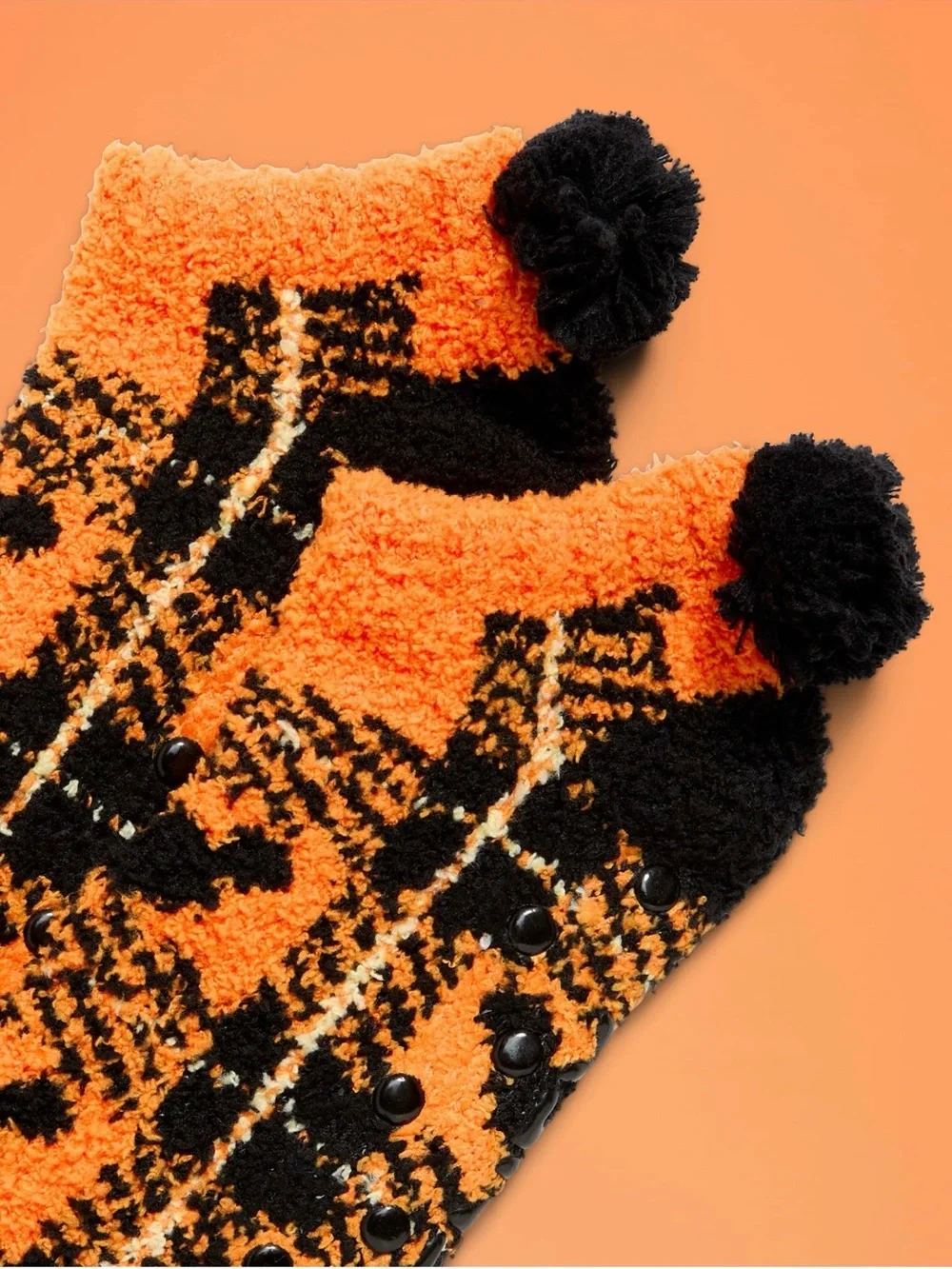 Disney Cozy Orange & Black Pom-Trim Gripper Socks